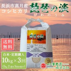 【定期購入】長浜市高月産コシヒカリ琵琶の淡（ビワノウミ）10kg×３回