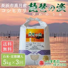 【定期購入】長浜市高月産コシヒカリ琵琶の淡（ビワノウミ）5kg×３回